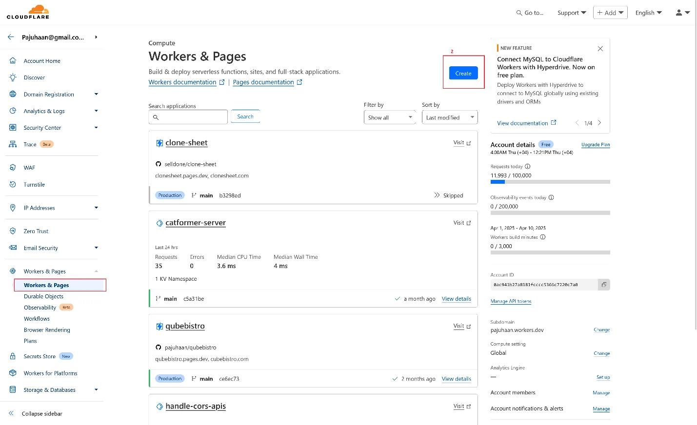Cloudflare Workers & Pages dashboard